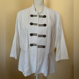 Chico's White Military Peplum Jacket Blazer Bronze Buttons & Details